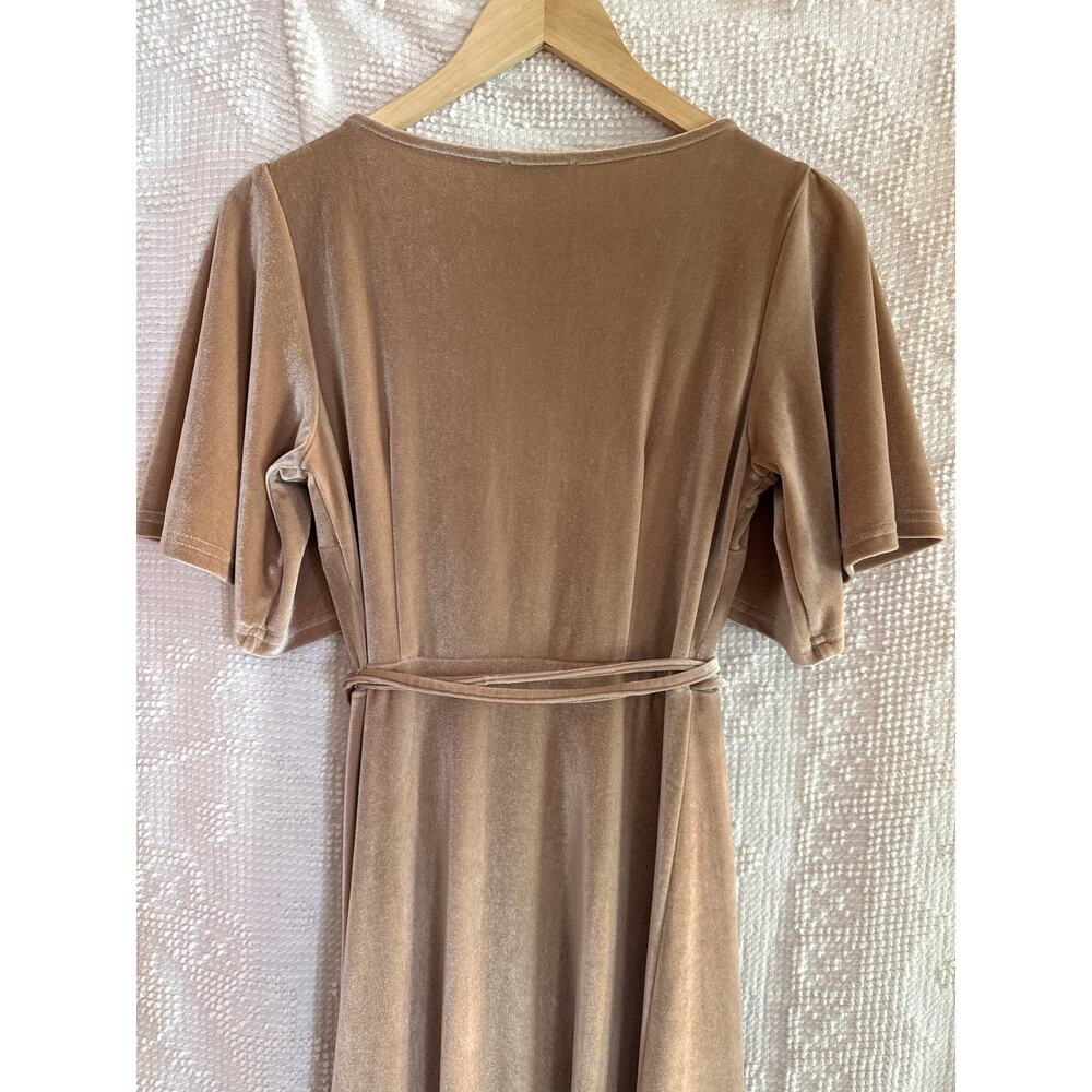 Wedding Guest BALTIC BORN Taupe Maxi Wrap Dress Size Small Flutter Sleeve Velvet - Picture 4 of 8